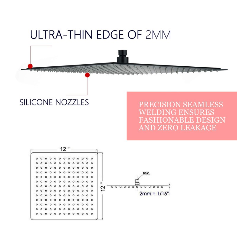 Shower Head,12 Inch Rainfall Shower Head in Matte Black,High Presssure