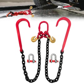 SENKEYFE 3FT V Bridle Tow Chain G80-3/8 IN Transport Chain Link with 15 IN J Hooks and Grab Hooks 7100Lbs Working Load Limit Trailer Towing Chains Bridle Extension Car Hauler Trailer Equipment (Black)