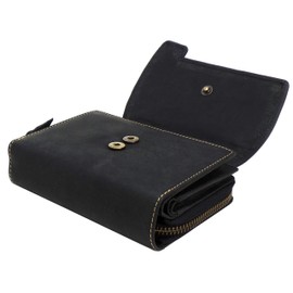 RFID Buffalo Leather Women's Purse XL Genuine Leather Purse Women Wallet Item No. 2-679 (Black/Graphite), gray