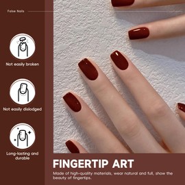 HOSAILY Dark Red Press on Nails Short Square, 32pcs 16 Sizes Soft Gel Red Brown Burgundy Wine Red Christmas Stick on Nail, Long Lasting Glossy Reusable Fit Perfectly Salon Quality Fake Nail for Women