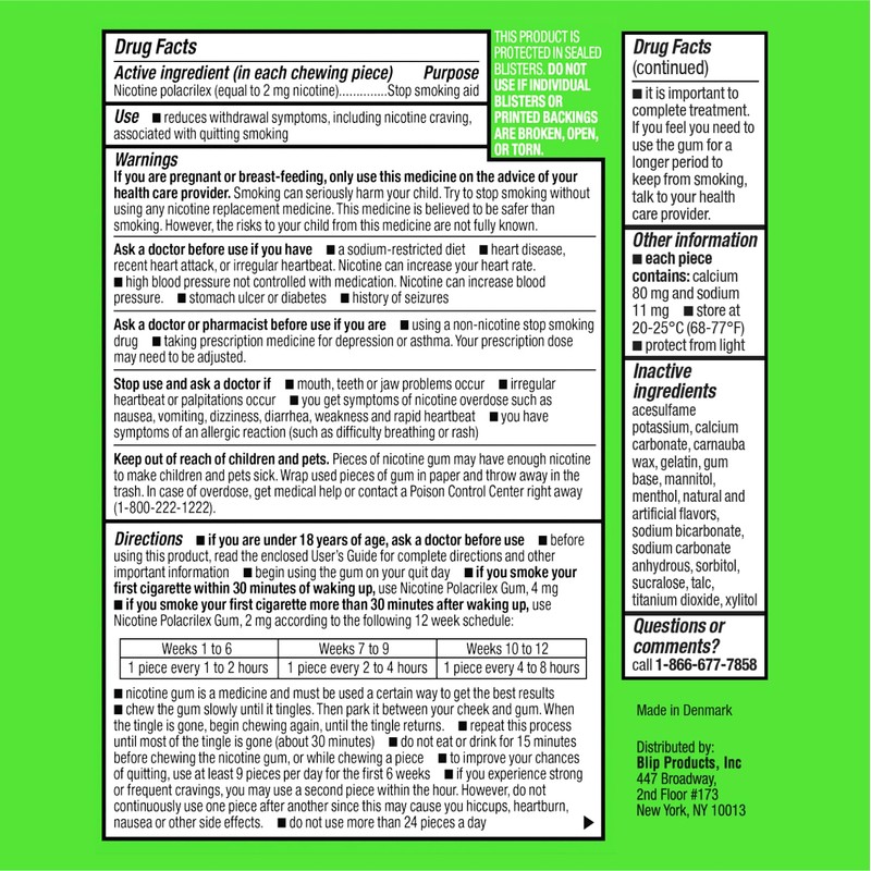 Blip NRT Nicotine Gum - 2mg Mint Freeze Flavor (20