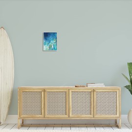 Stupell Industries Tropical Ocean Reef Paddle Board Male Surfer Blue Grey Framed Wall Art, 11 x 14