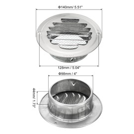 PATIKIL 4" Round Soffit Air Vents, 304 Stainless Steel Louver Grille Vent Cover Screen Mesh Air Outlet for Kitchen Bathroom Wall Ceiling Floor Ventilation