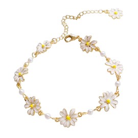 XUN Zhe Cute Daisy Flower Bracelet,Enamel Sun Flower Pendant Bracelet Charm White Flower Bracelet Jewelry for Women Gifts (White)
