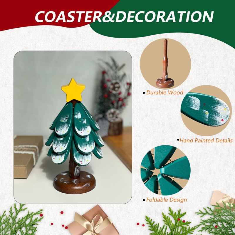 CHAQI Christmas Tree Shaped Coasters and Trivet Set, 3-Piece Folding