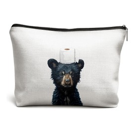 DOFQZ Black Bear Makeup Bag, Bear Lover Gifts Cosmetic Toiletry Bags for Women, Gifts for Animal Lovers, Funny Wild Animal Makeup Zipper Pouch