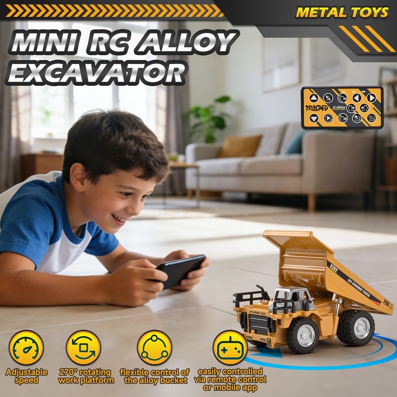 LTFIOON Mini Camion Ribaltabile RC, 1:64 Autocarro Ribaltabile in Metallo