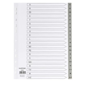 Dividers/Index Sheets, Polypropylene, DIN A4 with Letters A–Z, Full Coverage, Cover Sheet Made of Sturdy Paper for Labelling, 5-Pack of 20 Dividers, Extra Wide for Organising Files in the Office