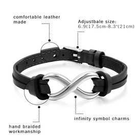 Oidea Mens Womens Stainless Steel Infinity Symbol Leather Bracelet,Fit for 6-8.1Inch Bracelet