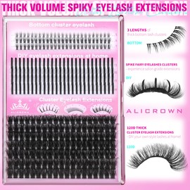 Volume Lash Clusters Spikes Eyelash Extensions Thick Lash Extensions DIY Eyelash Extensions at Home with Bottom Eyelash Clusters (12mm-19mm, 312Pcs in Total)