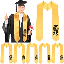 Jutom 6 Pcs Adult Graduation Stole Unisex Class of 2025 Gold Honor Stole Plain Angled End Graduation Sash 60 Inch Long for Women Men Grad Accessories