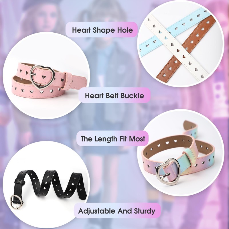 OZIO 5 Pcs Girls Belt Cute Heart Shape With Metal