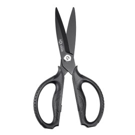MITSUMOTO SAKARI Japanese Kitchen Scissors, All Purpose, Black Titanium Plated Heavy Duty, Multipurpose Cooking and Herb Scissors with Micro Serrated Edge