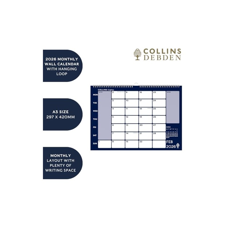 Collins - Colplan - A3 Monthly Wall Diary Calendar 2026