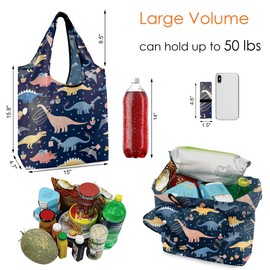 BeeGreen Dinosaur Lover Gifts for Women Animals Reusable Grocery Bags Shopping Bags Bulk 6 Pack 50LBS X-Large Foldable-Machine Washable-Heavy Duty
