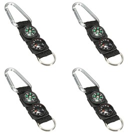 CENPEK 4 Pcs Outdoor Sports Keychain Keychain with Carabiner Compass Thermometer Multifunctional Mini Survival Tool for Outdoor Sports Hiking Camping (Black)