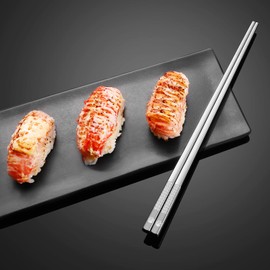 TIICOO Stainless Steel Chopsticks Reusable 18/8 Stainless Steel Laser Engraved Premium Titanium Dishwasher Safe Metal Chopsticks Lightweight Japanese Style 5 Pairs Chopsticks Gift Set (Silver)