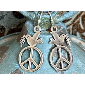 Silver Peace Dove Dangle Earrings. Jewelry Earrings for Women #3298FE451