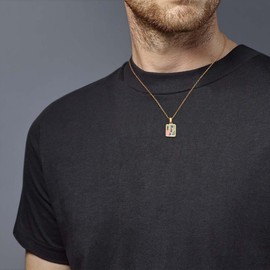 CyxenNova Men's Necklace Men's Gold, Letter Chain A-Z, Byzantine Chain Plate Chain Stainless Steel Men, Jewellery for Women Gifts Mother of Pearl, Gold, No Gemstone