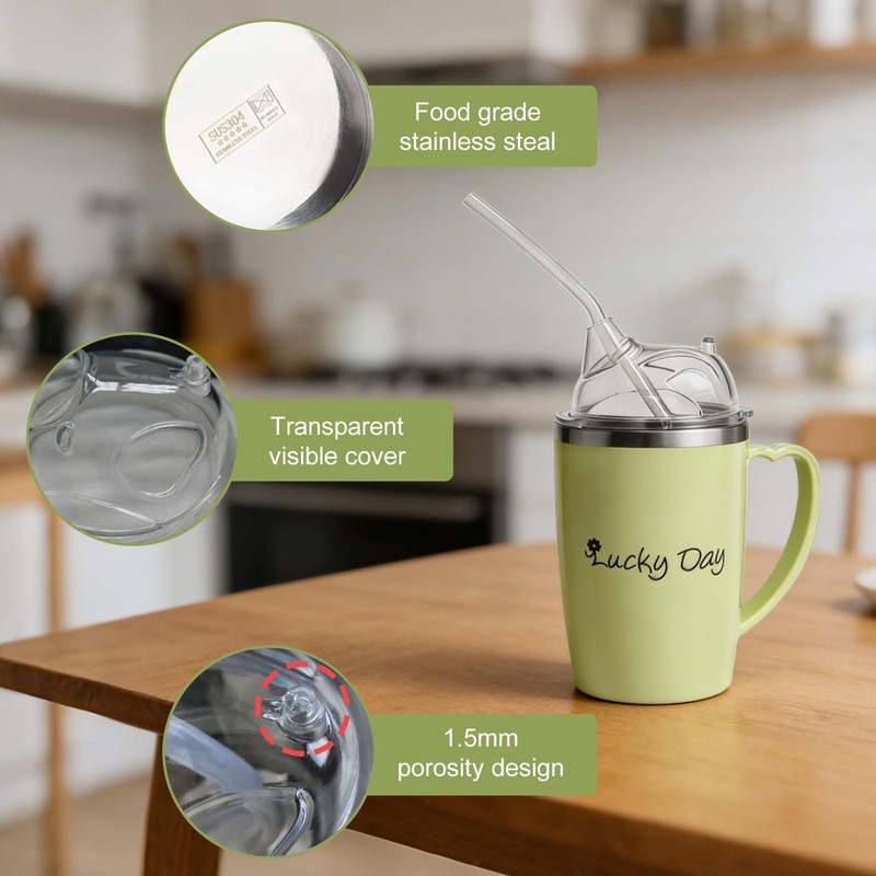 AuSletie Adult Sippy Cup, 350ml 3-in-1 Non Spill Cups for
