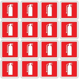 Stickers Decals Decorative 16 Pack of 2" Square - Fire Extinguisher Vinyl Stickers Decals Set Lot Labels