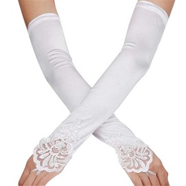 LOVART'S BEAUTY Flower Lace Gloves, Long Gloves, For Weddings, Bridal Use, UV Protection, 18.9 inches (48 cm), White, white-B