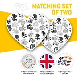 2 x Heart Stickers 15 cm - BW - Paw Prints Cat Dog Kitten Puppy Vet Pet Fun Decals for Laptops,Tablets,Luggage,Scrap Booking,Fridges, #40850