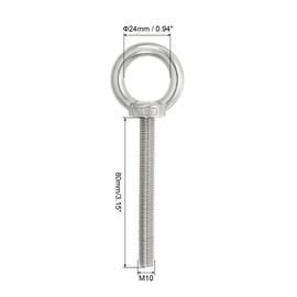PATIKIL M10 x 80mm Lifting Shoulder Eye Bolt, 2Pcs 304 Stainless Steel Lifting Ring Threaded Eyebolt with Nuts Washers for Hanging Hammocks Articles