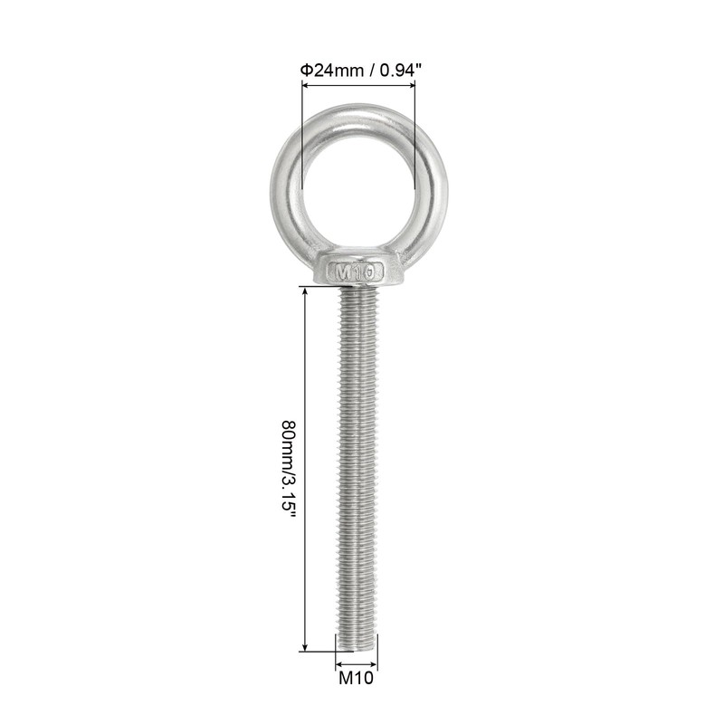 PATIKIL M10 x 80mm Lifting Shoulder Eye Bolt, 2Pcs 304