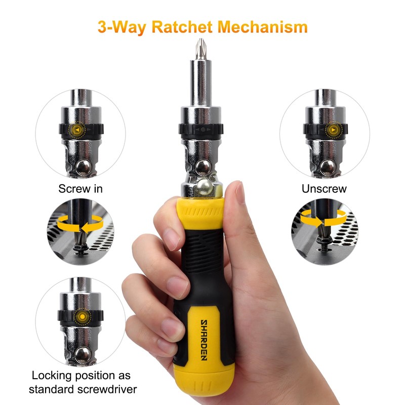SHARDEN Ratcheting Multi Bit Screwdriver - 13-in-1 Tool Set, Flat