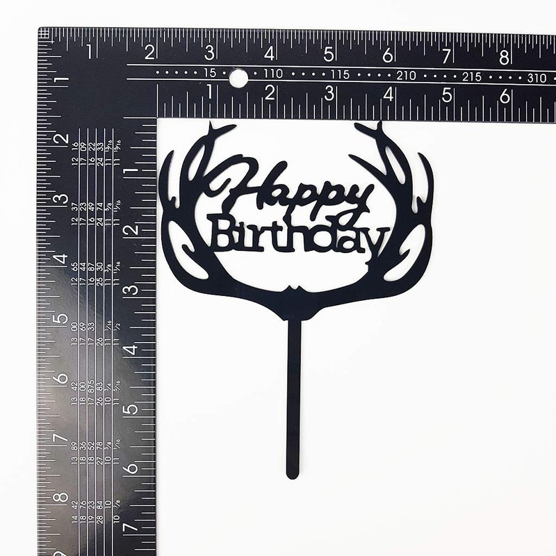 Antlers - Decoración para tartas de feliz cumpleaños (acrílico negro)