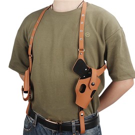 Tactical Dual-Shoulder Underarm Pistol Holster, Premium Leather, Fits G17, 19, 19X, 22, 23, 26, 27, 31-39, 43, 43x, 45, 48 (Gen1-Gen5), Quick-Release Feature (Brown)