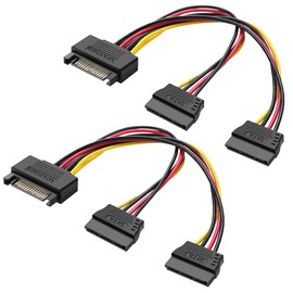 SATA Distribution Cable, SATA Power Cable, 2 Splitter, Bifurcated Power Cable, SATA Distribution Cable, Deear SATA Power Supply (15 Pin) x 2 Splitter Cable, 15 Pin Male to 15 Pin 2 Female, 20cm Length, 2 Piece Set, Straight