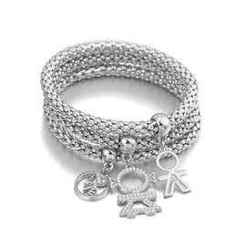 Ouran Charm Bracelet for Women, Expandable Corn Chain Bracelet Gold or Silver Bracelet for Friendship, One Size, Metal Silver