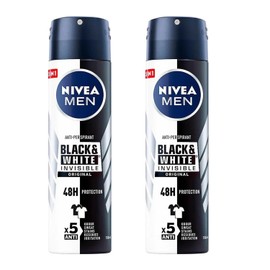 NIVEA Men Invisible for Black & White Original Anti-Perspirant Deodorant Spray 150ml | 48H Protection | No White Marks or Yellow Stains | No Ethyl Alcohol | Fresh Scent | Quick-Dry, 2 Packs