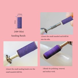BITNBITH 100pcs Small Nail Sanding Bands,3.1mm Mini Nail Sanding Mandrel Bits 240 Grit Extreme Fine Nail Drill Bits Nail File for Acrylic Nails Gel Manicure Pedicure Nail Prep Salon Supplies,Purple