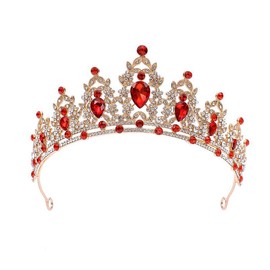 Crystal tiaras for Women, Wedding Tiaras and Crowns for Women Tiaras for Girls Birthday Party Princess Crown Hair Accessories Bride Rhinestone Headband (Red)