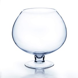WGV Bowl Glass Vase, Diameter 8", Height 9", (Multiple Sizes Choices) Clear Floral with Stem, Planter Terrarium Jar for Wedding Event Home Decor, 1 Piece (VBW0909)
