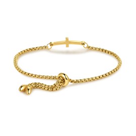 LSxAB Gold Sideway Cross Bracelets for Women Jewellery Gift Stainless Steel Adjustable Chain Bracelets