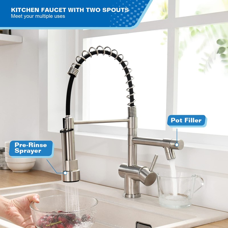 VFAUOSIT Commercial Kitchen Faucet with Pull Down Sprayer, Brushed Nickel