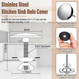 LEIFIDE 2 Inch Kitchen Sink Hole Cover Faucet Sink Hole Cap Stainless Steel Stopper Plug Plate Metal Blank for Bathroom Soap Dispenser Wash Basin(Brushed Stainless Steel)