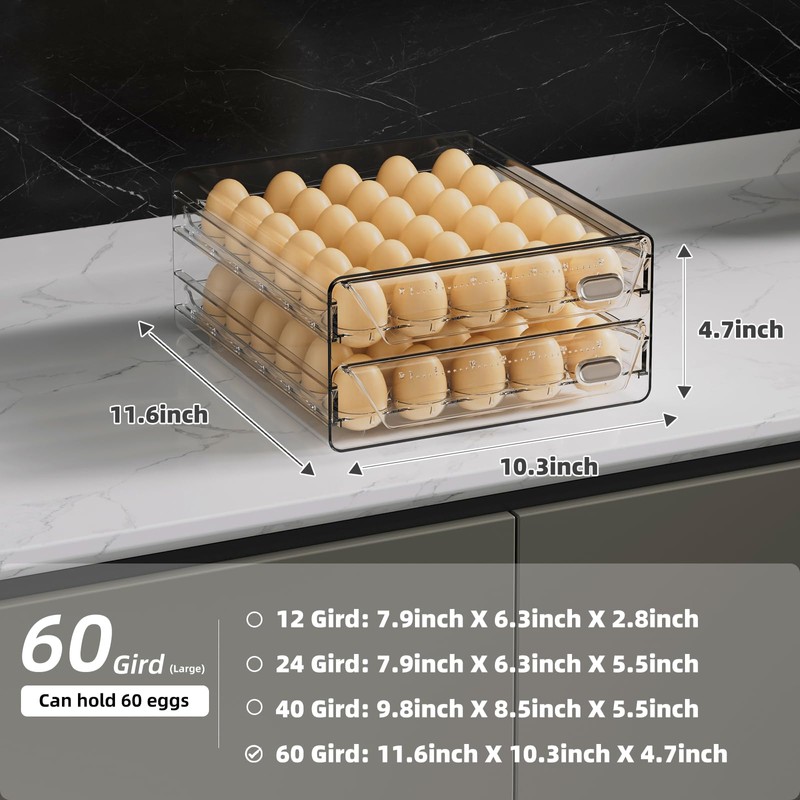 HIYOHIYO Clear 60 Egg Holder for Fridge, High Capacity Egg