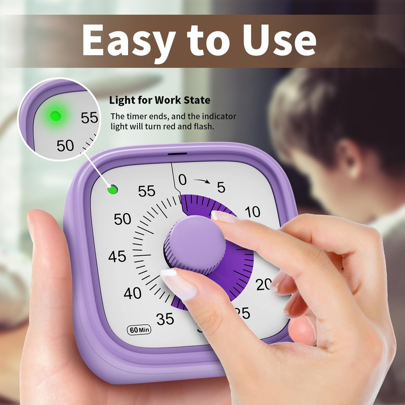 ADHD Timer, Pomodoro Timers for Kids Adults, 60-Minute Countdown Desk