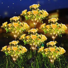 Neporal Solar Flowers Outdoor Garden Waterproof IP65, 7-Stems Yellow Carnation Solar Decorative Lights Outdoor for Outdoor Garden, Yard, Patio, Outdoor Decoration, 6PK