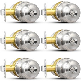 Sopoby Privacy Door Knob, 6 Pack Brushed Nickel Round Keyless Doorknobs Interior/Exterior Lockset, Privacy Locking Door Knobs for Bedroom/Bathroom, Modern Design Door Hardware