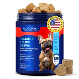 YoYoBay Dog Allergy Relief Chews – 180 Soft Chews, Salmon & Blueberry Flavor - Immune Support & Itch Relief with Colostrum, Astragalus Root, 6-Strain Gut Health Blend
