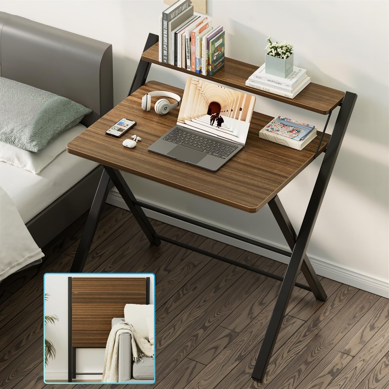 GreenForest No Assembly Folding Desk, 2-Tier Compact Computer Desk with