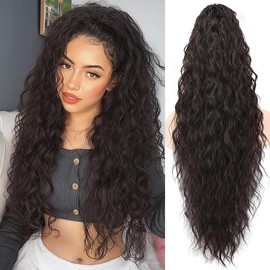 30 Inch Claw Clip Extensions, Long Wavy Ponytail Extension, Curly Synthetic Hairpiece for Women, Fluffy and Natural-Looking Clip-In Hair Extensions - Color: Medium Brown
