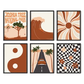 HAUS AND HUES Boho Wall Art Decor – Set of 6 Mid-Century Modern Prints, Retro Terra Cotta & Minimalist Wall Art, Rustic Boho Art (Black Frame, 11x14)