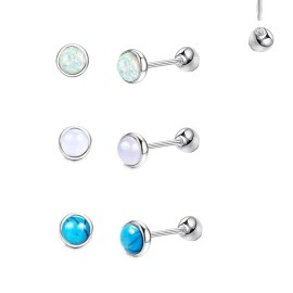 Unbranded 6 PCs SET 18G Opal Moonstone Turquoise Steel Ball Ear Helix Tragus Stud Barbell